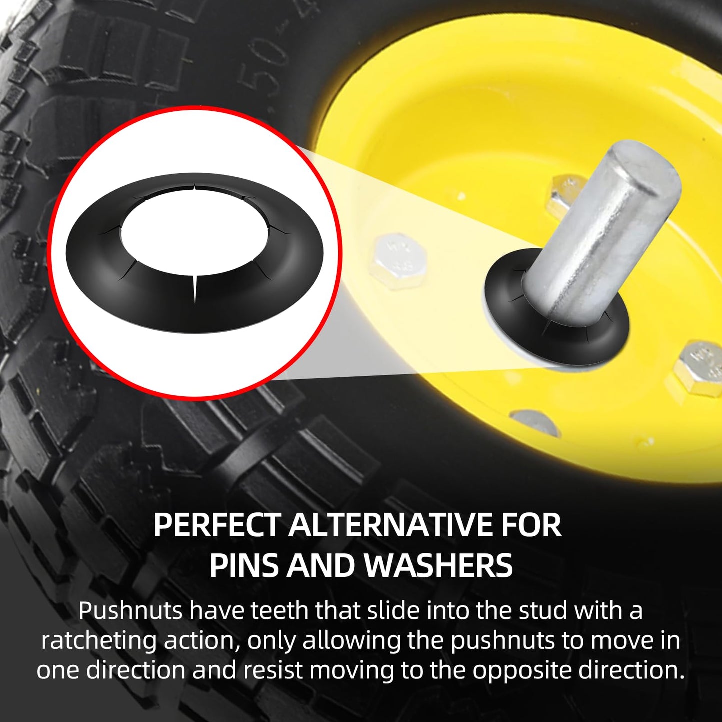 AR-PRO (8 Pack) Hard-to-Find Spring Steel Push-On Pushnuts - Dolly Wheel Lock Washers Fits 5/8" Dolly Axle Rods with Oiled Phosphate Finish