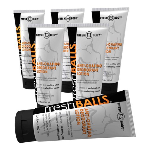 Fresh BALLS Deodorant Cream to Powder | Men's Anti-Chafing Lotion and Balls Deodorant, Hygiene for Groin Area, 3.4 fl oz (Pack of 6)