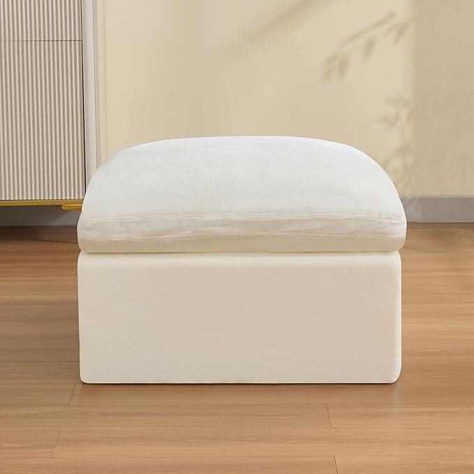 WUTUTUEE 33.5'' Cloud Ottoman for Modular Sofa, Comfy Chenille Upholstered Footrest with Memory Foam, Fully Compressed Packaging, Oversized Ottoman Bench for Living Room or Small Space, Beige
