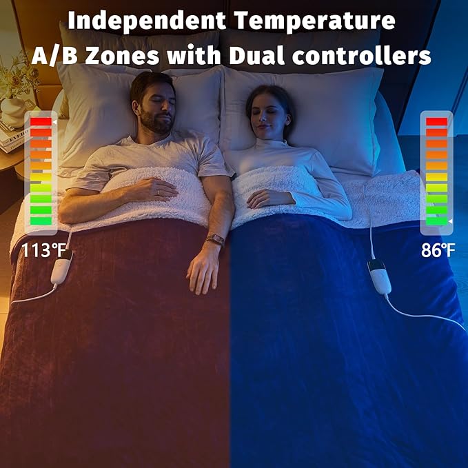 Heated Electric Blanket Queen Size - 84" x 90" Heating Blanket with Dual Control, 10 Heating Levels & 8 Hours Auto Off, Soft Warm Flannel Blanket, Christmas Birthday Gifts for Senior Grandma