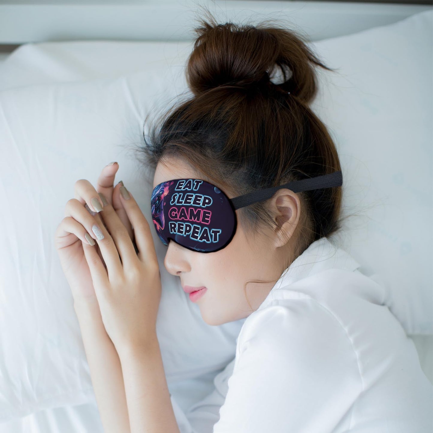 Kdqua Kids Eye Mask for Sleeping Sleep Mask for Boys Kids Teens Girls, Gamer Silk Blackout Eye Mask for Sleeping, Watercolor Game Theme Adjustable Straps Soft Lightweight Sleep Mask