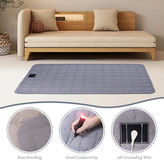 Grounding Mat, 24x35 Inch, Cotton Grounding Pad with Silver Fiber, Grounding Mat for Feet, Improves Sleep Wellness, Gray