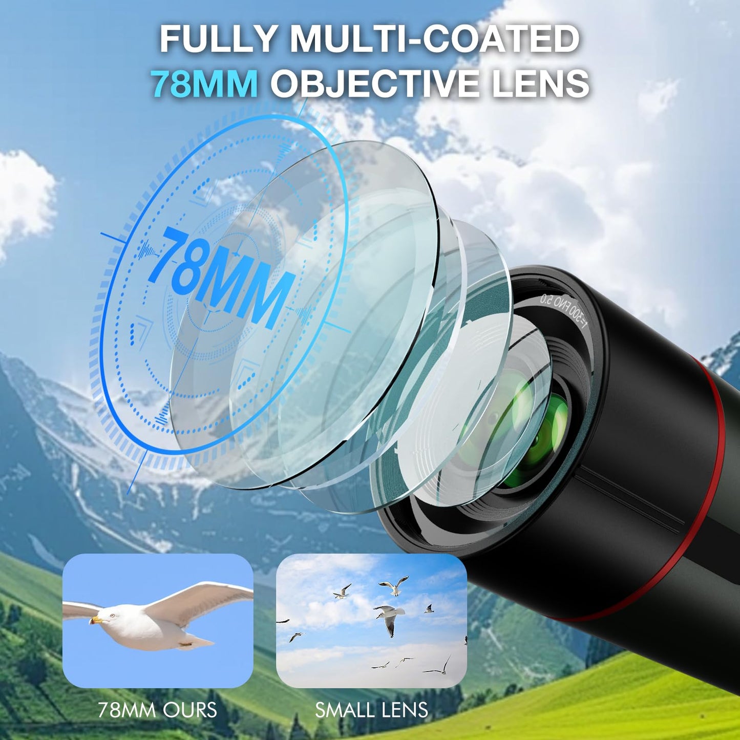Smart Telescope with Desktop Tripod,Electronic Telescopes with 4K Astrophotography Camera,78mm Large Objective Lens, Portable Refractor Telescope Bird Watching, Wildlife Viewinghun
