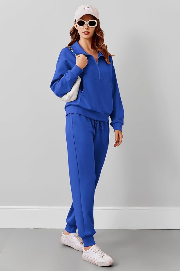 PINSPARK 2 Piece Sets for Women 2025 Fall Travel Outfits Long Sleeve Tracksuit Joggers Sets Half Zip Sweatsuit Matching Set
