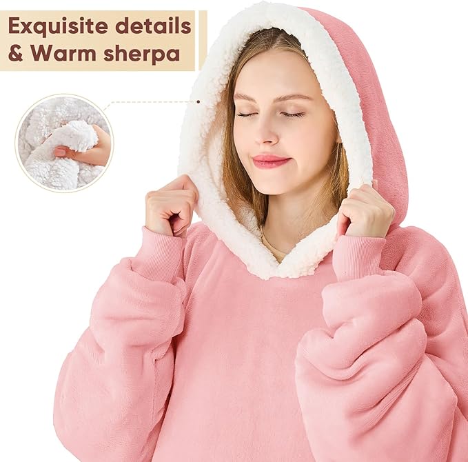 yescool Wearable Blanket Hoodie, Flannel Sherpa Fleece Blanket Sweatshirt for Adults Women Men,One Size Fits All
