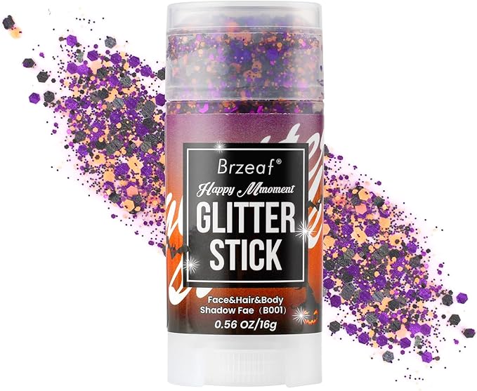 Brzeaf Waterproof Face and Body Glitter Stick, Shimmery& Long Lasting, Hair Eyeshadow Face Body Glitter, Singer Concert Music Rave Festival, Glitter Stick Makeup & Face Glitter Gel