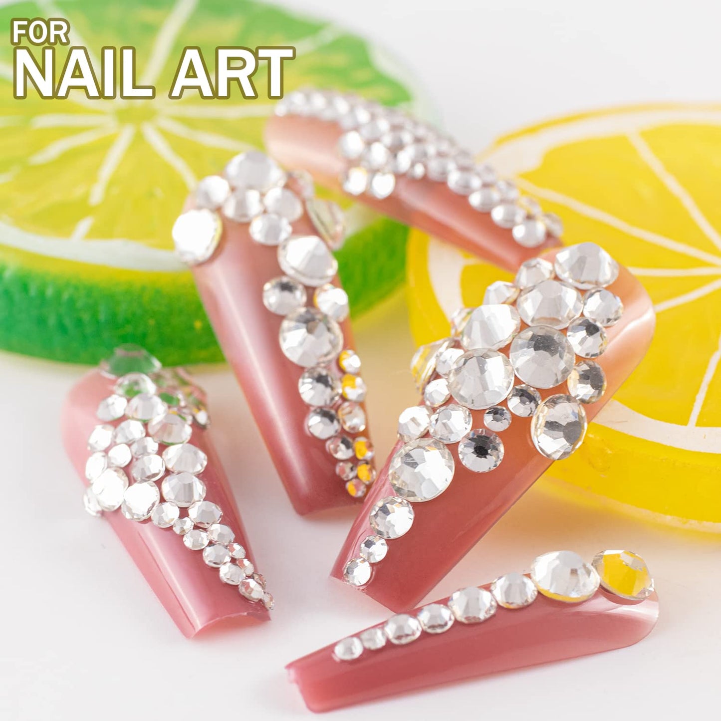 One Pack 2000 Pcs of Flatback Transparent White Clear Round Crystal Rhinestones 6 Sizes (1.5-6 mm) with Nail Art Rhinestone Pick