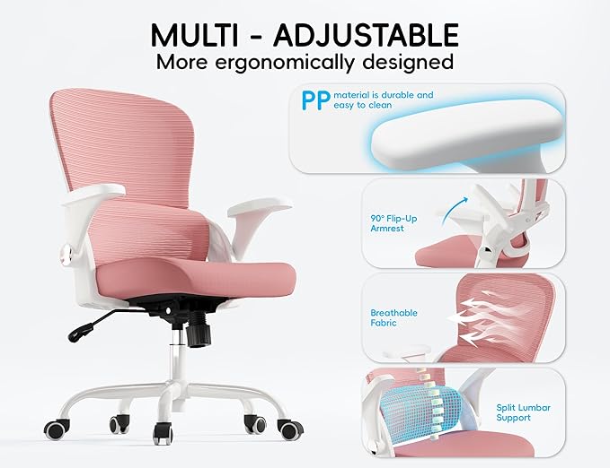TRALT Office Chair - Ergonomic Office Chair with Back Support, Home Office Desk Chairs, Comfy Desk Chair, Computer Chair, 330lbs Wide Seat Big and Tall Office Chairs for Students (Pink)