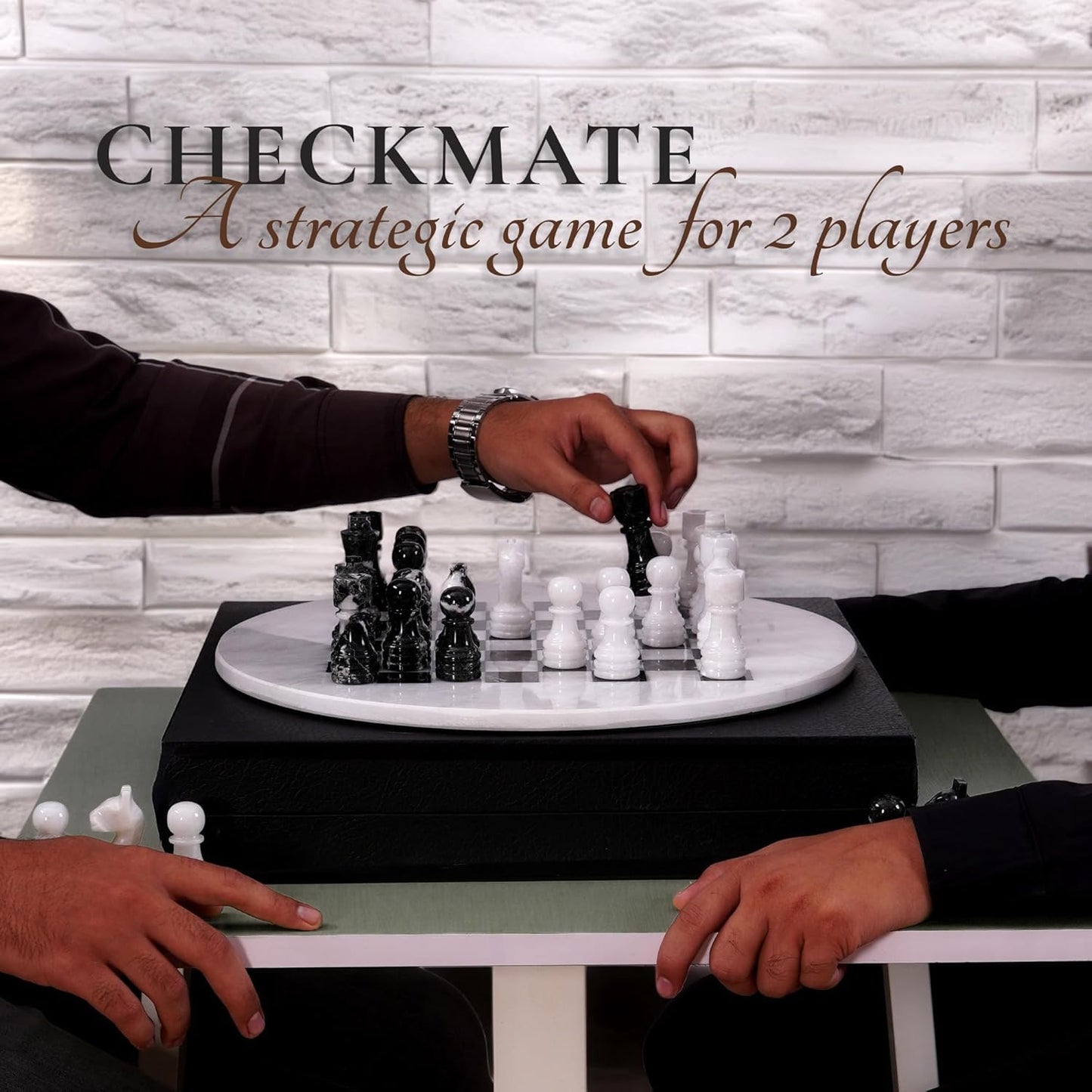 EarthenTones Marble Chess Set for Adults with Complementary Storage Box, 15" White & Black Handmade Chess Board Game, Luxury Board Games for Adults with Extra Queens