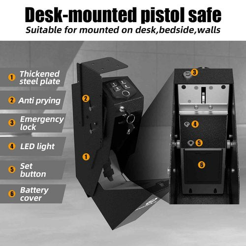 HARDROCK Gun Safe for Pistols, Biometric Wall Mounted Handgun Safe Box for Desk, Bedside,Truck，Drop Down Quick Access Security Safe with Fingerprint Keypad Lock for Home nightstand