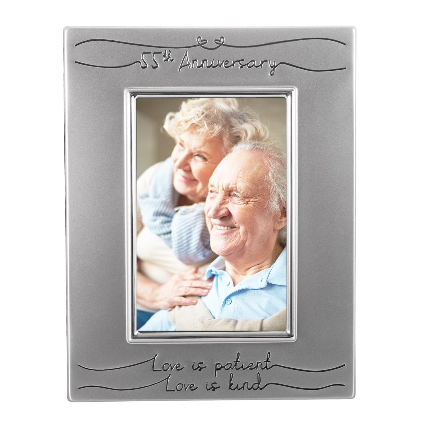 Haysom Interiors Beautiful Two Tone Silver Plated 55th Anniversary 4" x 6" Picture Frame with Black Velvet | Unique and Thoughtful Gift Idea