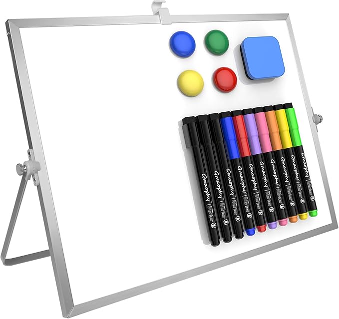 GMAOPHY Dry Erase White Board, 16inX12in Large Magnetic Desktop Whiteboard with Stand, 10 Markers, 4 Magnets, 1 Eraser, Po...