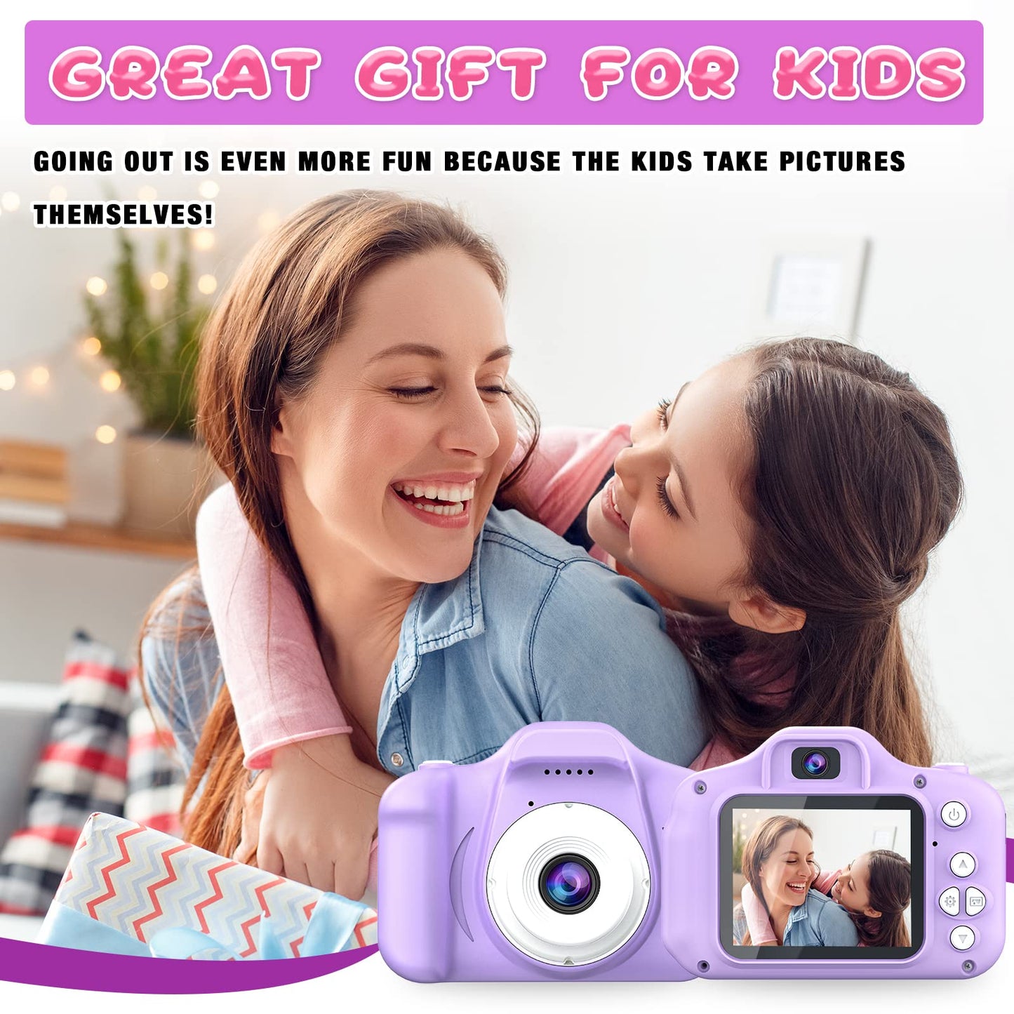 Dylanto Upgrade Kids Selfie Camera, Christmas Birthday Gifts for Girls&Boys Age 3-9, HD Digital Video Cameras for Toddler, Portable Toy for 3 4 5 6 7 8 Year Old Girls&Boys with 32GB SD Card (Purple