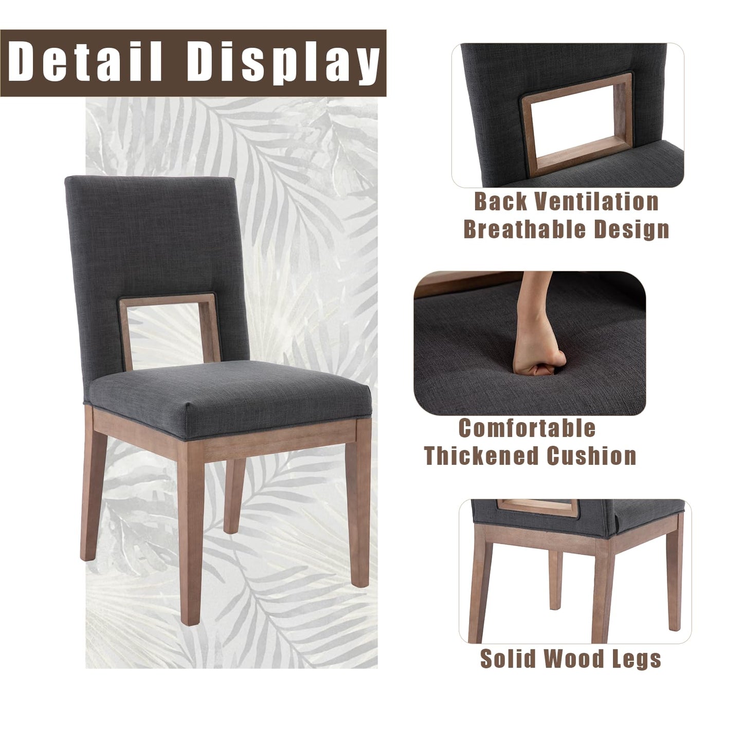 Janoray Farmhouse Dining Chairs Set of 2, Linen Upholstered Solid Wood Chair with Highback, Comfy Accent Side Chair for Kitchen & Dining Room/Living Room/Restaurant,Dark Grey
