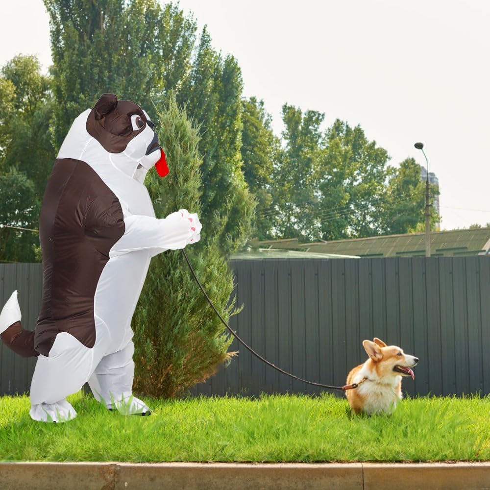MXoSUM Funny Inflatable Costume for Adult Blow up Bullydog Costume Halloween Party Puppy Dog Cosplay Costume Onesie