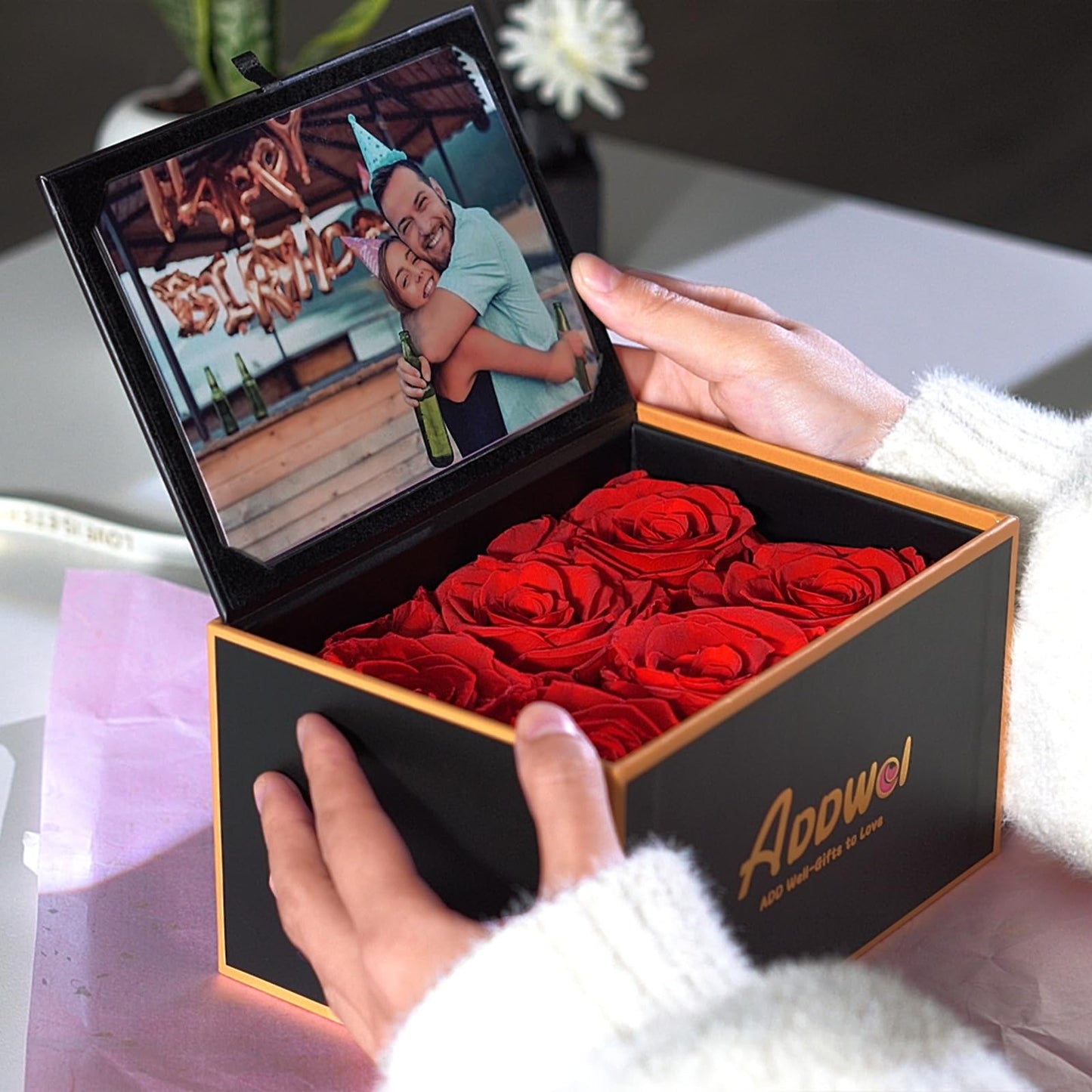 ADDWel Preserved Rose in A Box with 4x6 Picture Frame, Real Eternal Roses, Immortal Roses Gift for Women, Wife, Girlfriend, Mom, or Grandma