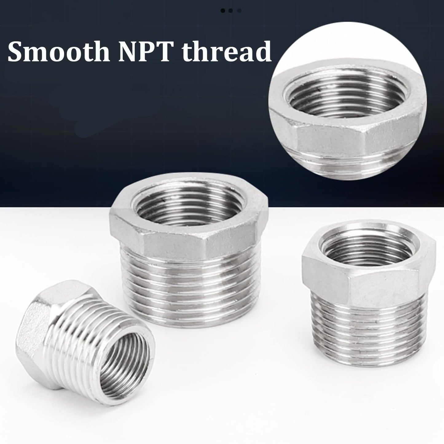 2 Pcs Reducer Hex Bushing, 304 Stainless Steel 1" Male NPT to 3/4" Female NPT（ 1"MNPT - 3/4"FNPT） Pipe Fitting Hex Bushing, Heavy Duty Pipe Fitting Reducer Adapter