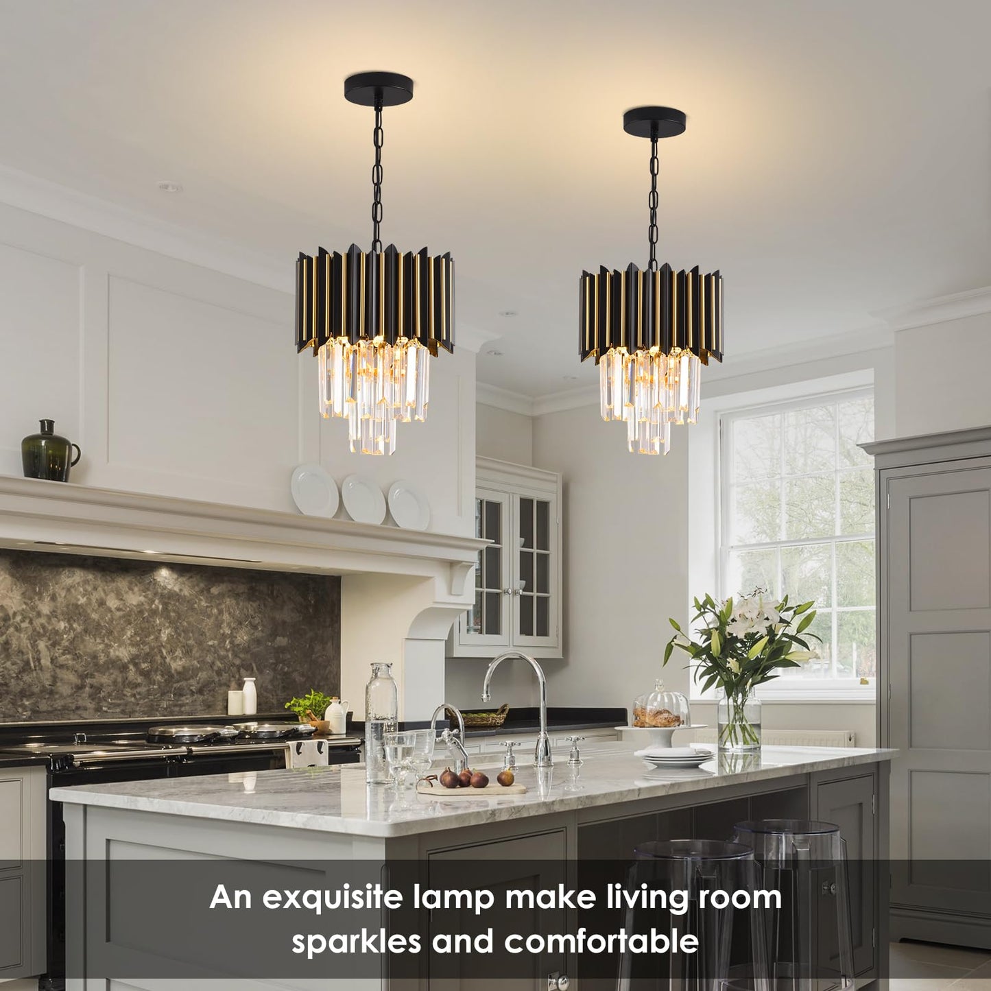 Black and Gold Chandelier Gold Modern Crystal Chandelier Light Fixtures Dining Room Chandelier 1-Light Round Small Crystal Ceiling Hanging Pendant Light Fixture Kitchen Island entryway Foyer Bedroom