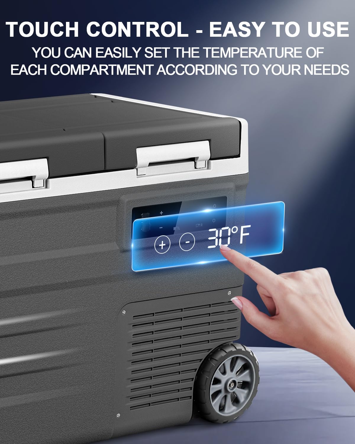 ELECAENTA 12V Refrigerator, 43qt Dual Zone, Support DC/AC/Solar/Battery Powered (Battery Optional), Portable Car Fridge Freezer -4℉~68℉, Electric Cooler for Vehicles Camping Travel Fishing Road Trips