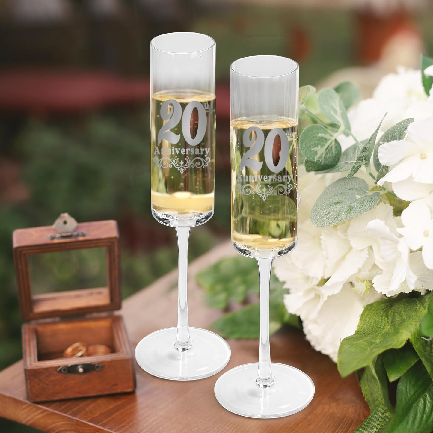 JNDJE 20th Gifts Wedding Anniversary for Couple, 20th Anniversary Champange Glasses, 20th Wedding Anniversary Champange Flute Gift for Him/Her, 20 Years of Anniversary Present