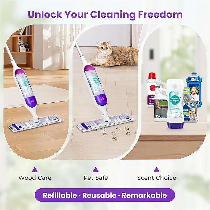 Refillable Bottle for Swiffer Power Mop – 720ML / 24 FL.OZ Leak-Proof HDPE Cleaner Solution Refill Bottle with 7 Silicone Gaskets & 1 Funnel, Easy Install for Use with Any Cleaning Solution