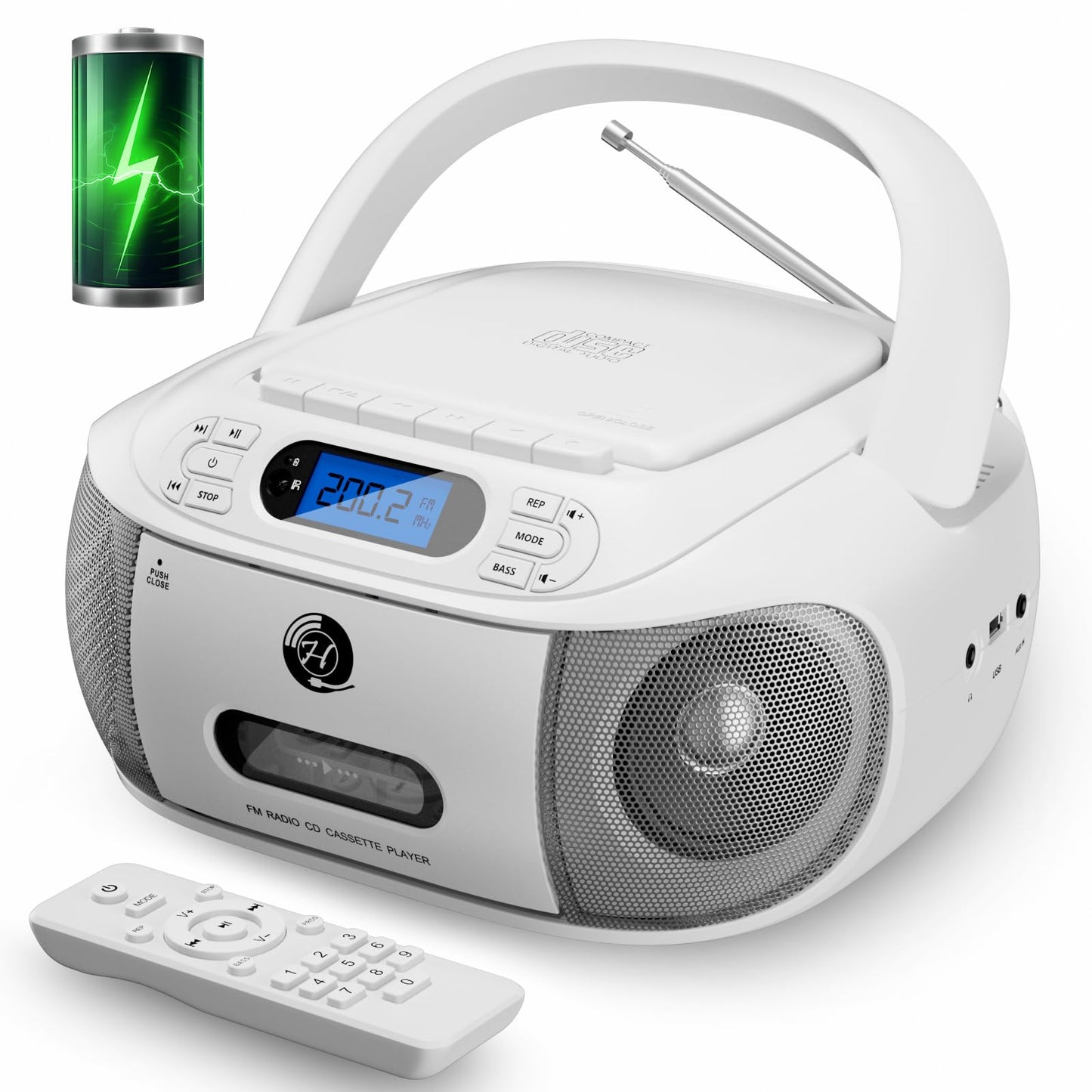 Cd Cassette Player Combo, Hernpark Rechargeable Boombox With Bluetooth 5.1, Cd Player With Remote Control, Tape Recording, Fm Ra