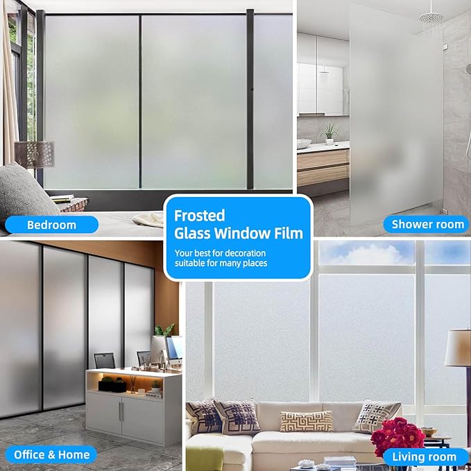 Window Privacy Film Frosted Glass Window Film Heat Blocking Window Tinting Film for Home Non Adhesive Static Cling Removable Frosting Bathroom Door (Pure, 17.5 x 157.4 Inch)
