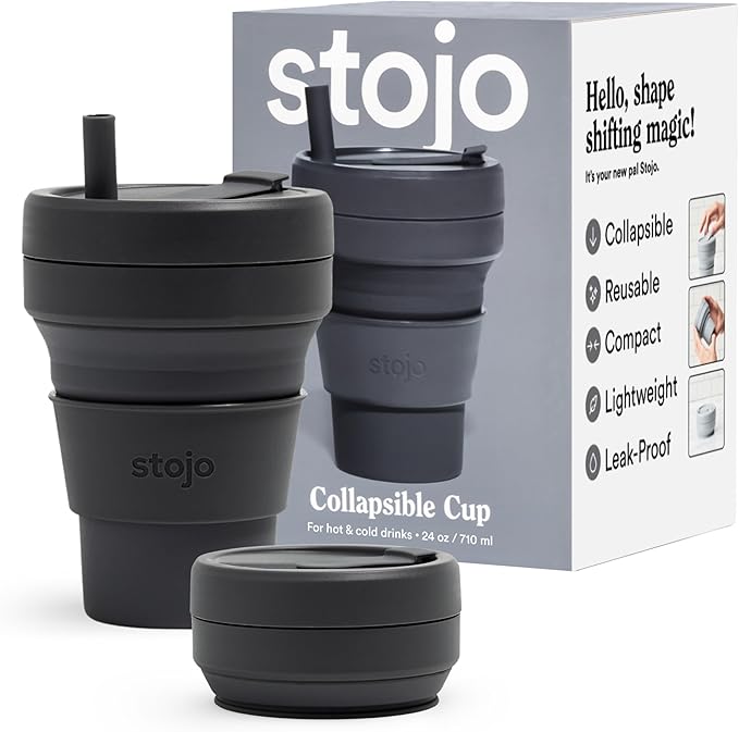 STOJO Collapsible Travel Cup - Reusable To-Go Pocket Size Silicone Bottle for Hot and Cold Drinks - Perfect for Camping - ...