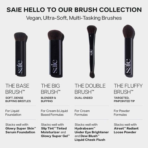 Saie Sun Melt Duo - The Big Brush - Soft, Multi-Use Liquid + Cream Makeup Brush With Synthetic Bristles Bundled With Sun Melt Bronzer in Light Bronze - Buildable Cream Contour, Velvet Finish (1 oz)