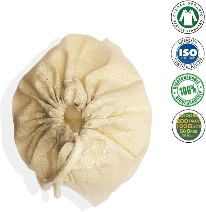 3x5 Inches Natural Cotton Reusable Produce Muslin Bags – Multipurpose Drawstring Storage Pouch for Everyday Use (100)