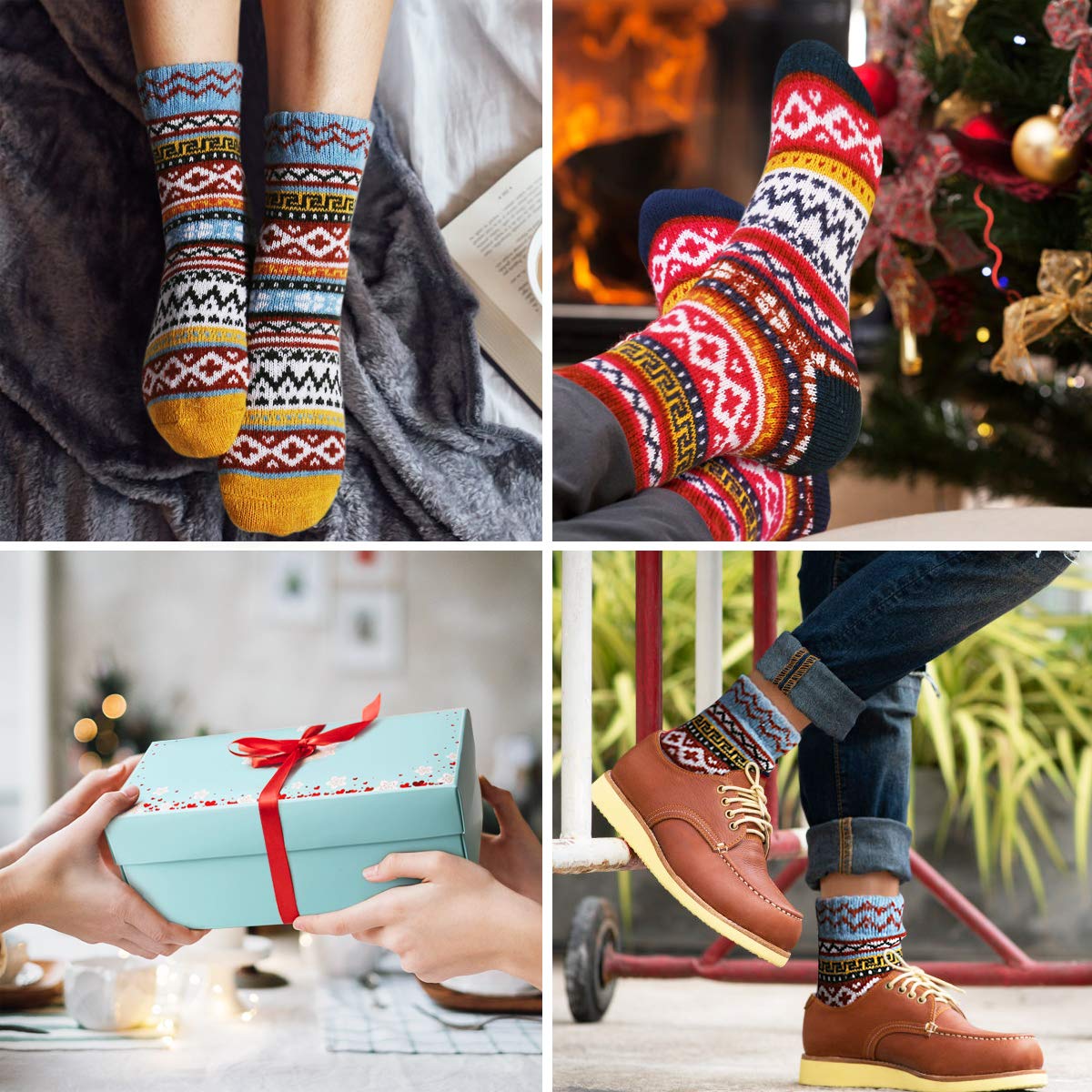 ICEIVY Socks Women, Soft Knit Wool Winter Thick Warm Cabin Fuzzy Crew Women Socks 5 Pack (Multicolor-2)