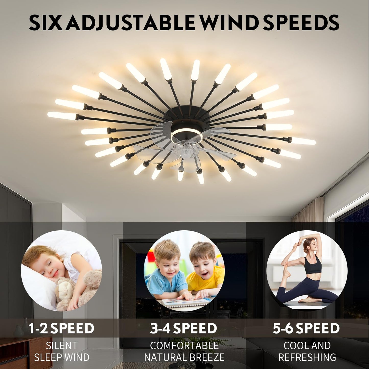 AVLRM 39" Modern Ceiling Fan with Lights,3-Color Dimmable LED, Low Profile Ceiling Fans with 6-Speed Quiet Motor,Flush Mount Ceiling Fan and Remote Control for Living Room,Dining Room,Bedroom