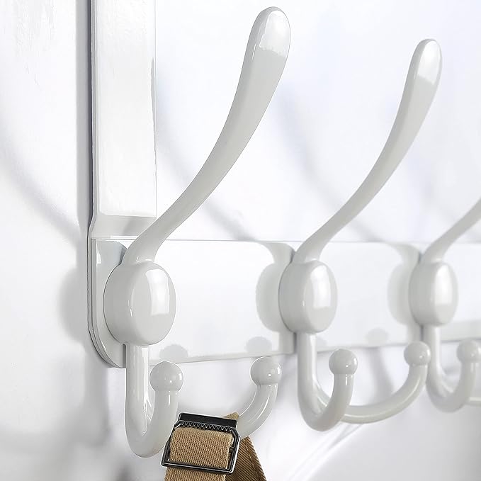 Dseap Over The Door Hook Hanger - 5 Tri Hooks, Heavy Duty Over The Door Towel Rack Coat Rack for Clothes Hat Towel, White, 2 Packs