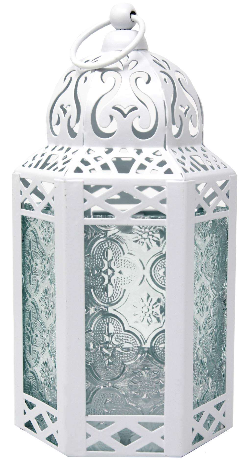 VELA LANTERNS 8.5" Small White Metal Decorative Moroccan Lantern Candle Holder Lamp - Indoor/Outdoor, Home Decor, Patio, Weddings, Ramadan Decor