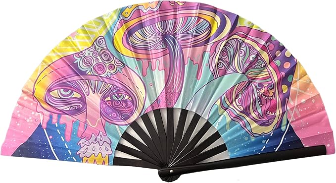 CYNMOON - Mushrooms - Large Rave Clack Folding Hand Fan for Men/Women - for EDM, Music Festival, Club, Event, Party, Danc...