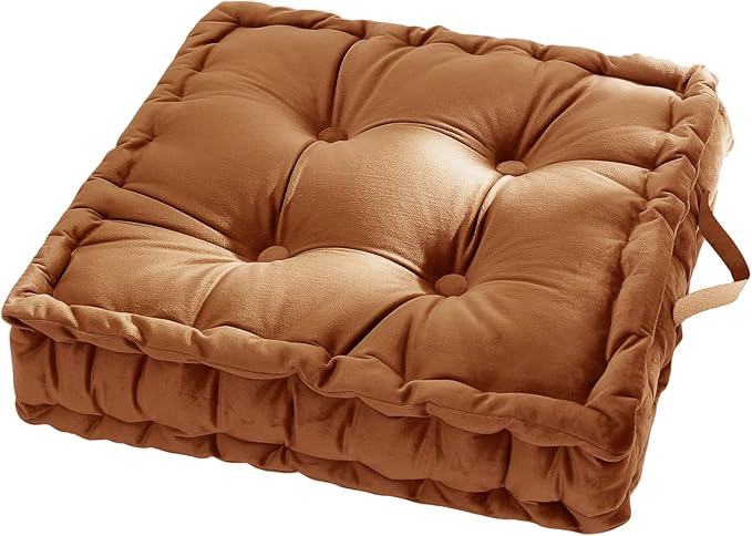 vctops Fall Square Solid Color Velvet Seat Cushion with Handle Tufted Thicken Chair Pad Tatami Floor Pillow Cushion 16.5"x16.5"x4" Dark Orange