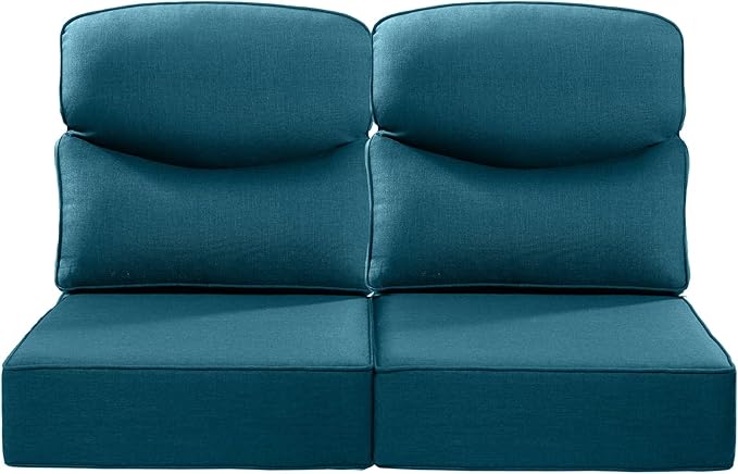 ACTREST Luxury 22x24/22x25 6-Inch Smile Outdoor Seat Cushions Set of 2 - Superior Comfortable Water-Repellent Patio Chair Cushion for Rattan Dining Glider Loveseat Sectional Sofa - Peacock Blue