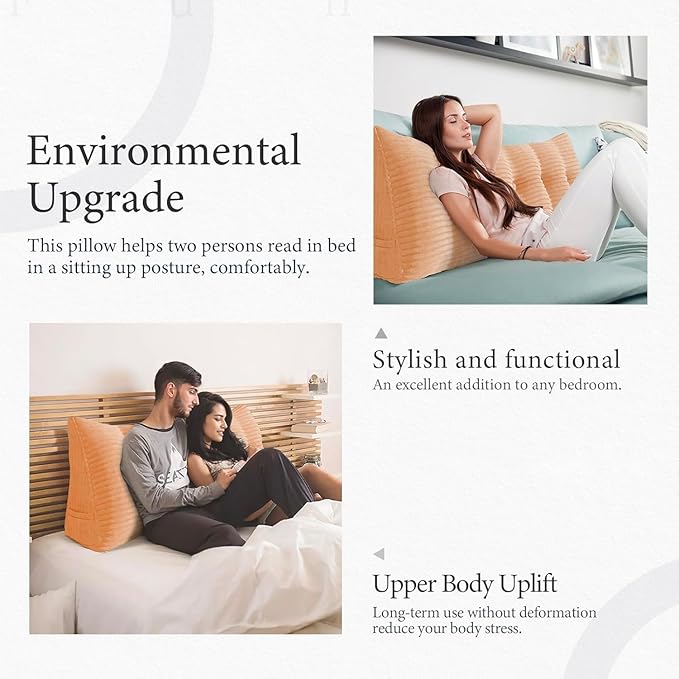 Wedge Headboard Pillow Dorm Room Reading Pillow Back Support for Sitting Up in Bed Bolster Lumbar Cushion Body Positioning Bedrest Corduroy (Peachy, Twin (39 * 8 * 20in))