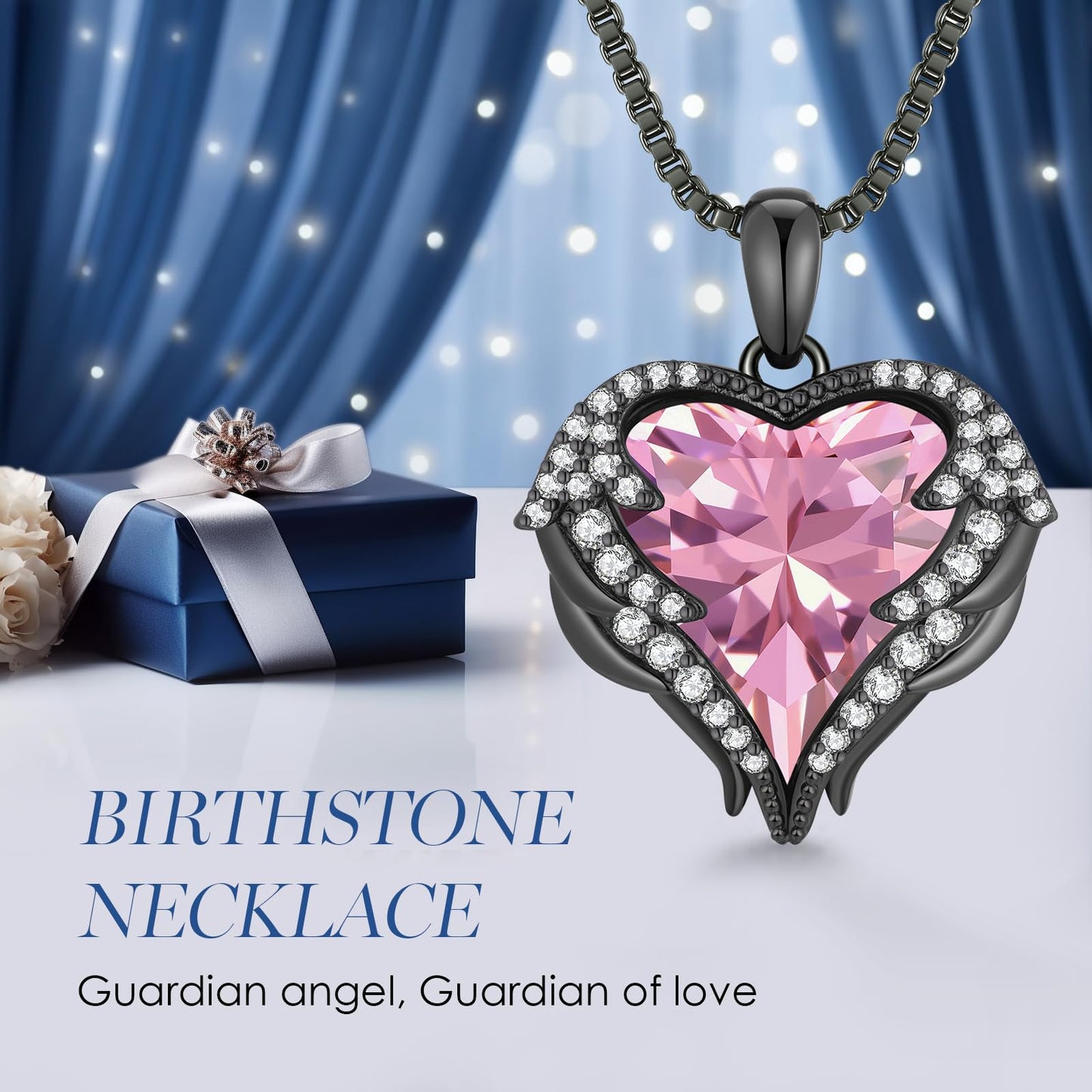CDE Angel Wings Necklaces for Women, Love Heart Silver Tone/Gold Tone Pendant with Birthstone, Wedding or Birthday Jewelry Gifts