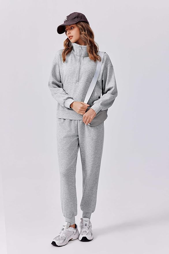 PINSPARK 2 Piece Sets for Women 2025 Fall Travel Outfits Long Sleeve Tracksuit Joggers Sets Half Zip Sweatsuit Matching Set
