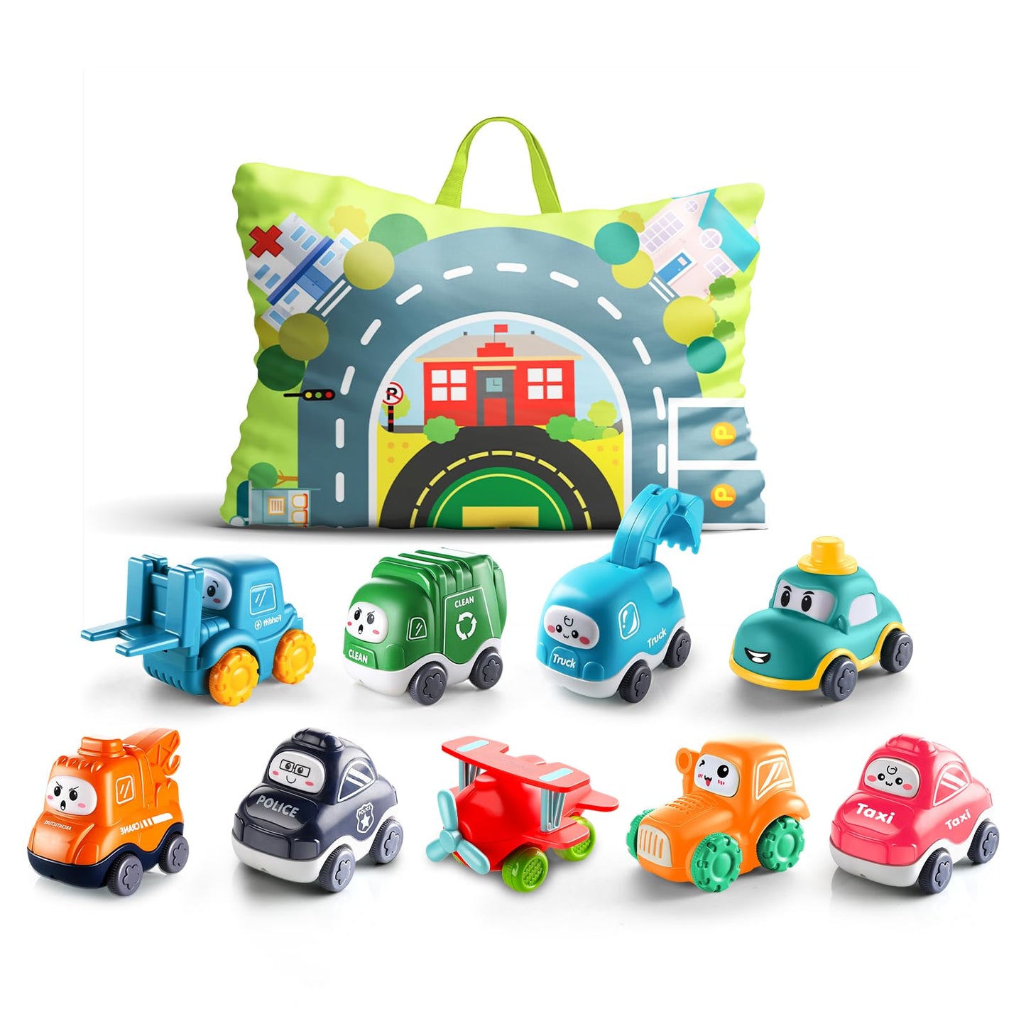 ALASOU 9 PCS Baby Cranes Car Toys with Playmat/Storage Bag|1st Birthday Gifts for Toddler Toys Age 1-2|Baby Toy for 1 2 Year Old Boy|1 2 Year Old Boy Birthday Gift for Infant 12 18 Months