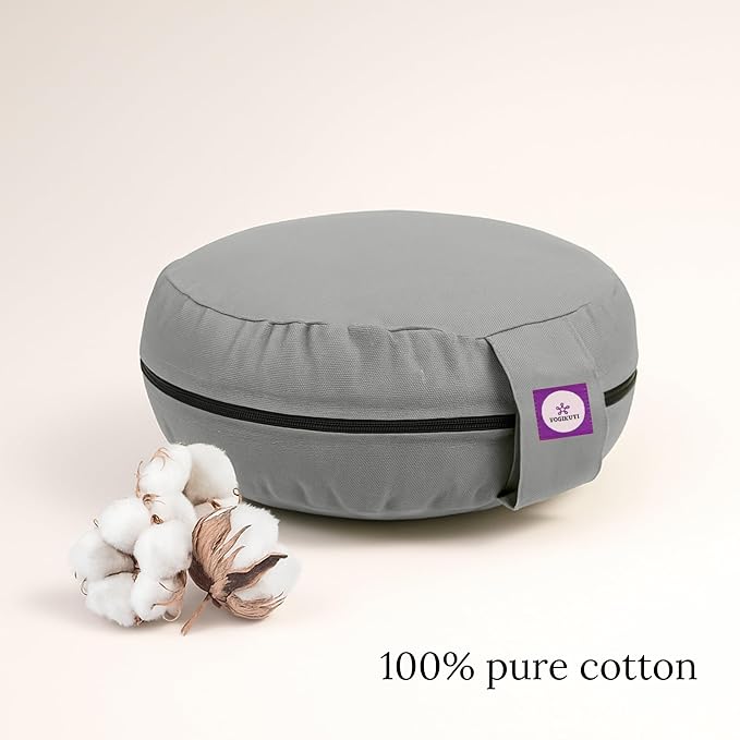 Yogikuti Meditation Cushion – 100% Pure Cotton Zafu for Comfortable Meditation & Yoga – Floor Sitting Pillow for Mindfulness & Support