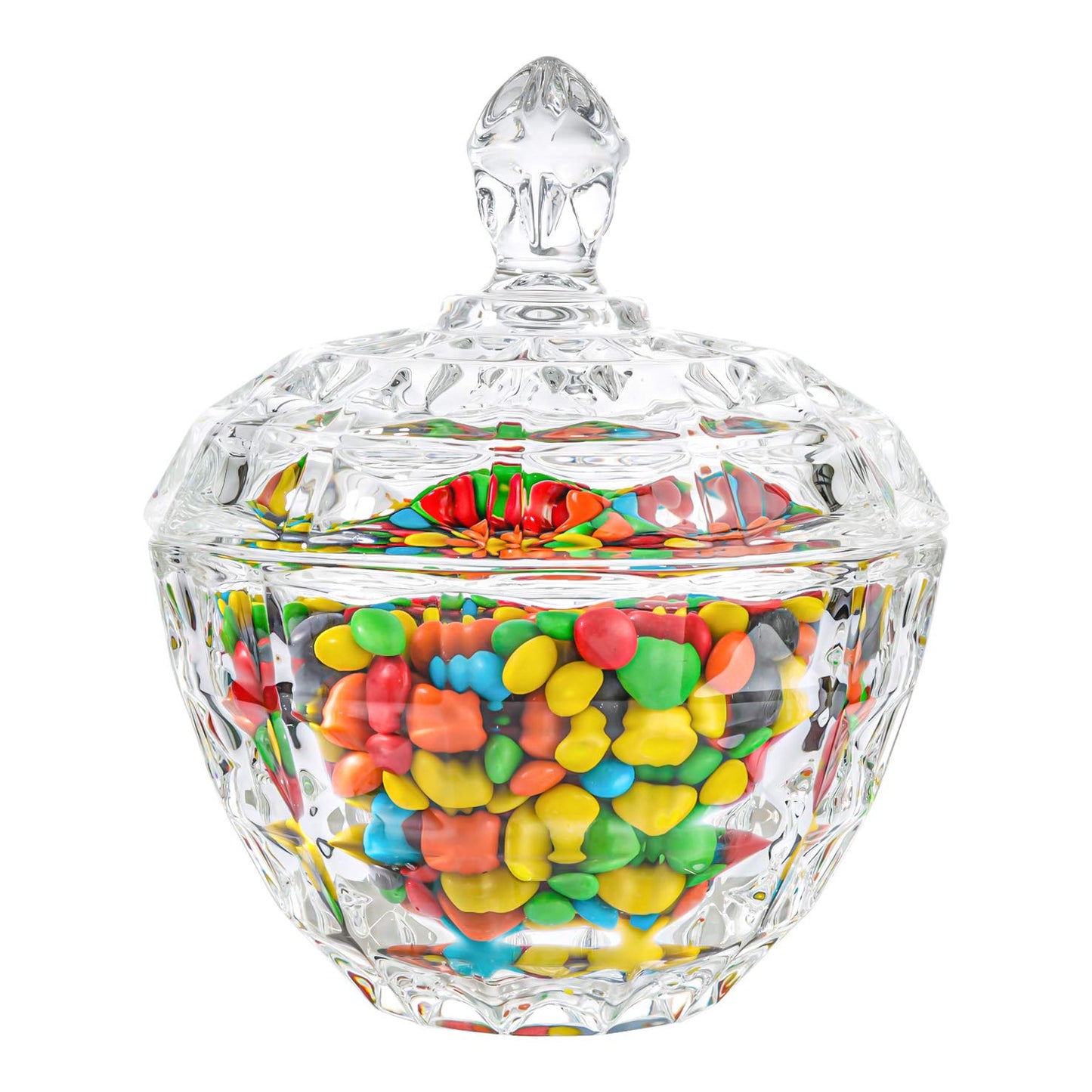 ComSaf Glass Candy Dish with Lid, 9OZ Small Candy Jars with lid for Office Desk, Covered Candy Dish for Office Desk, Decorative Cute Glass Jar, Jewelry Box for Wedding Party Buffet Decor