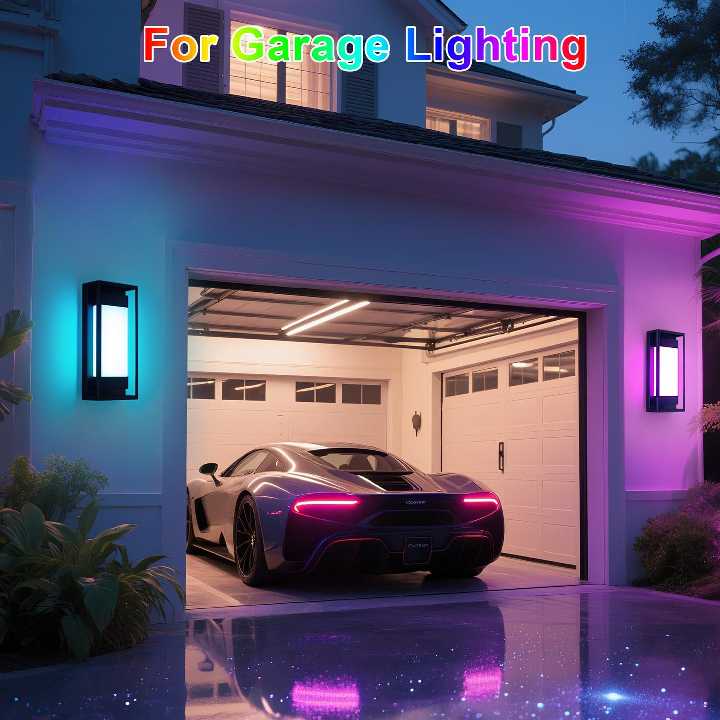 Yisuro Outdoor Wall Light, Smart RGB Porch Lights Outdoor, LED Exterior Lighting Sconce, IP65 Waterproof, DIY Lighting 2 Pack