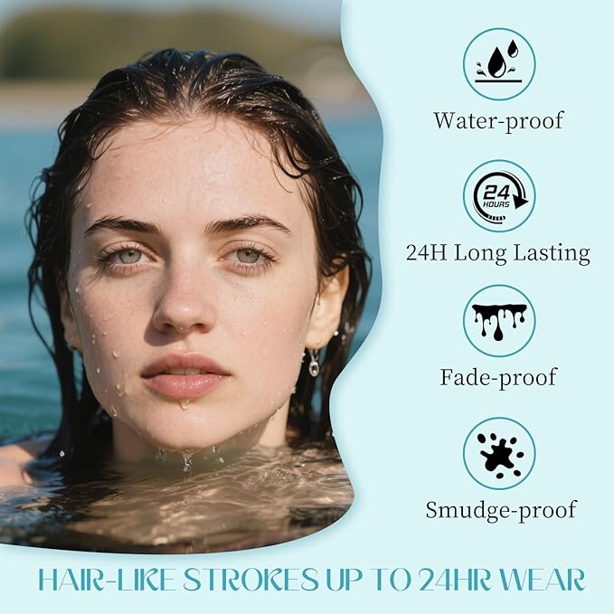 Microblading Eyebrow Pencil, Eyebrow Pen, Faux Brow Filling with 4-Fork-Tip Create Natural Hair-Like Brows Last All Day Makeup Brow Stylist Definer Waterproof (smoky gray)