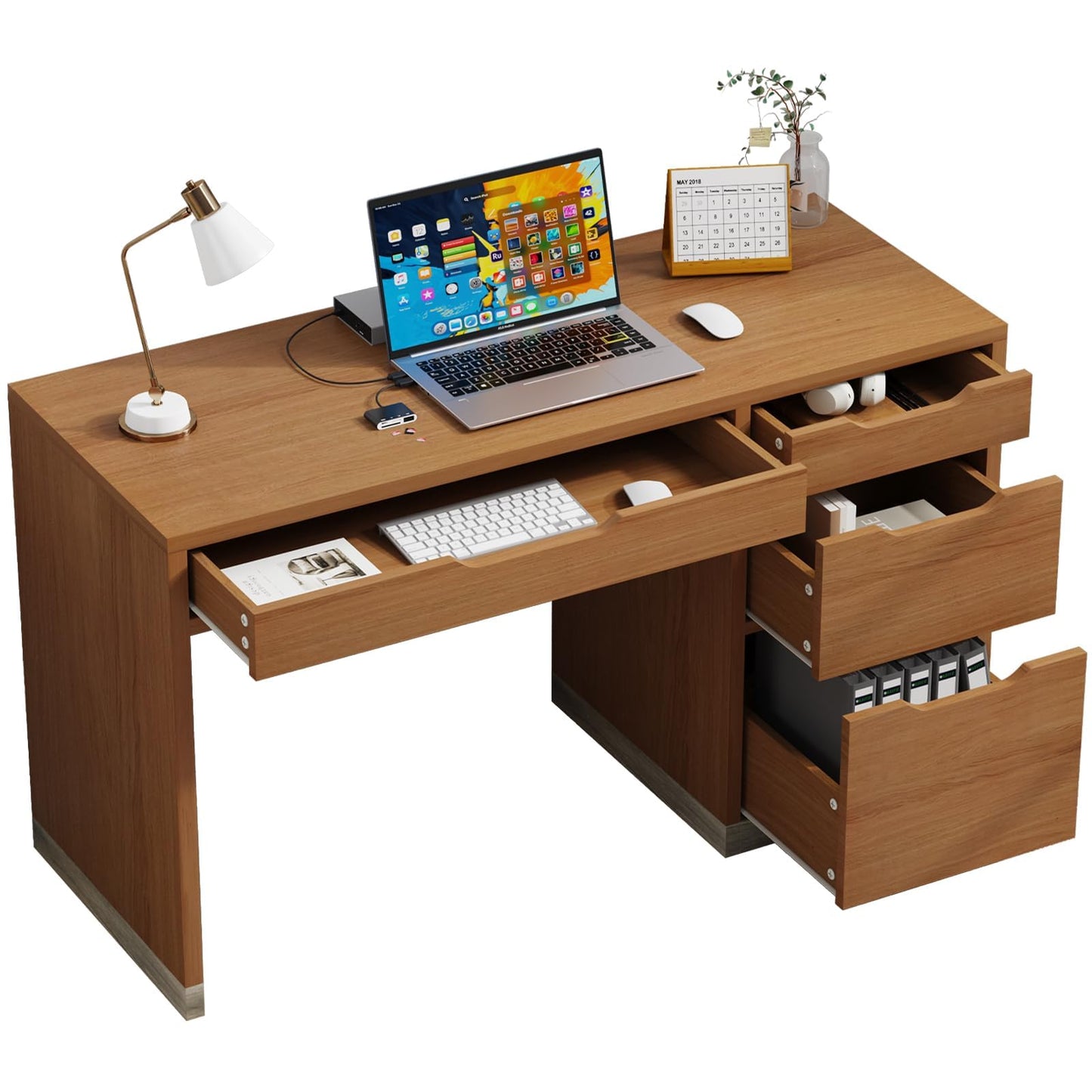 MaverickFurni 48 Inch Small Desk with 4 Drawers, Computer Desk with Storage File Cabinet for Bedroom, Home Office Desk with Storage for Small Space, Brown