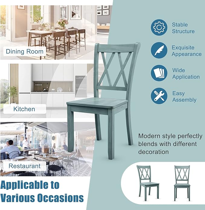 Giantex Set of 4 Dining Chairs, Rubber Wood Dining Room Chair, Farmhouse Dining Side Chairs, Max Load 400 Lbs, Wooden Kitchen Chairs for Home Kitchen, Dining Room