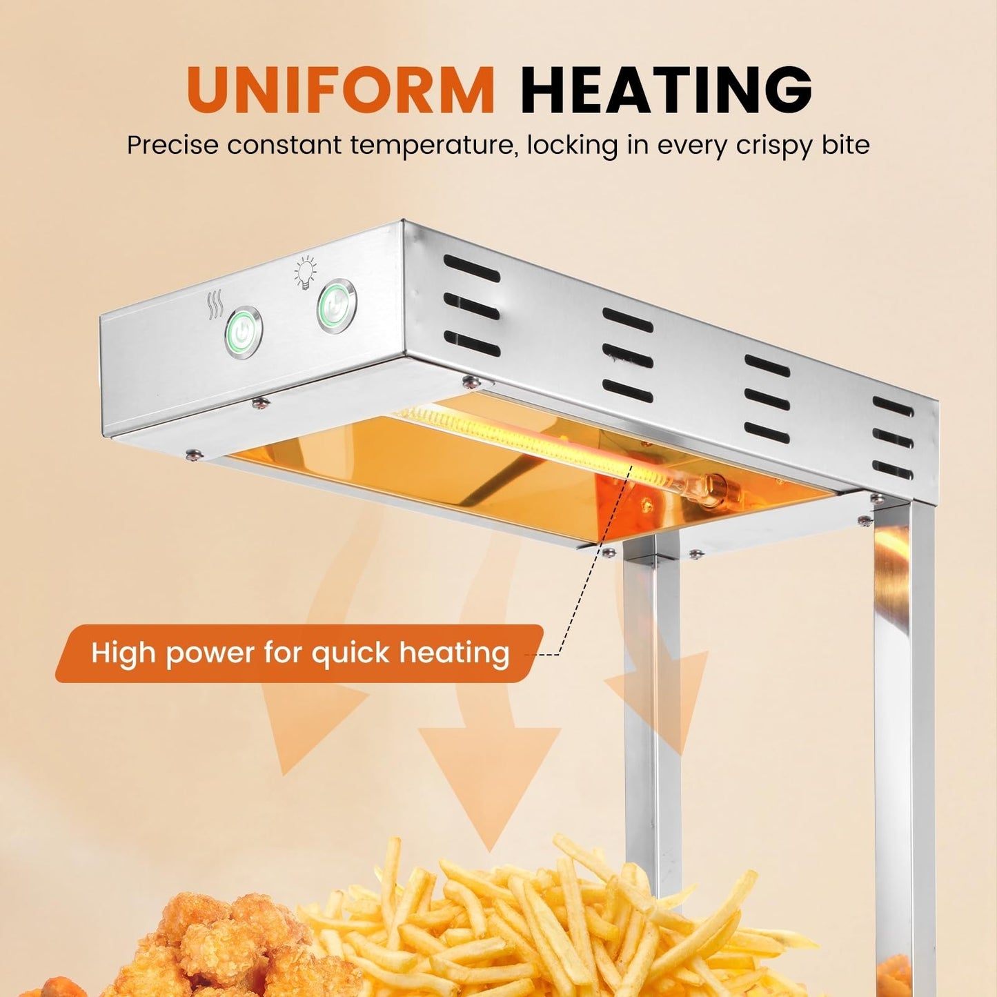 Dyna-Living French Fry Warmer, 500W French Fry Food Warmer Commercial Stainless Steel Electric Commercial Food Heat Lamp Free-Standing Countertop Warming Fried Dump Station for Food Truck Restaurant