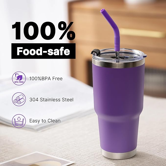 Metal Straws Reusable for 30 oz YETI Tumbler Mug, 9.5”Stainless Steel Reusable Drinking Straw with Silicone Tips for 30/32 oz Tumbler,1 Portable Bag