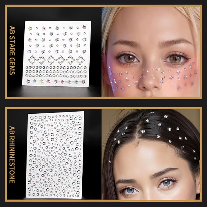 Teenitor Face Gems Festival Face Jewels Makeup Face Rhinestones, Hair Gems, Eye Gems, Body Gems, Stick On Gems for Face, Eye, Body, Hair